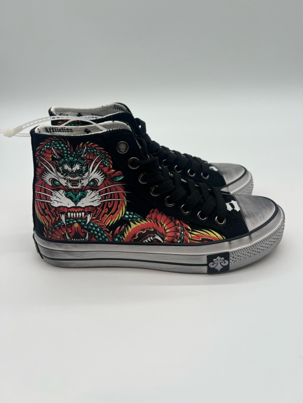 KIDS‎ Affliction Flame & Fable Hi Top Canvas Sneakers Black Red Yellow Unisex